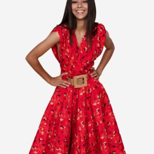 Vestido corto rojo con flores