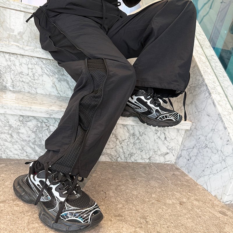 Pantalones casuales rectos sueltos y finos de malla lateral - Imagen 2