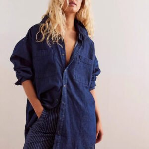 Camisa vaquera holgada estilo retro casual y perezosa para mujer